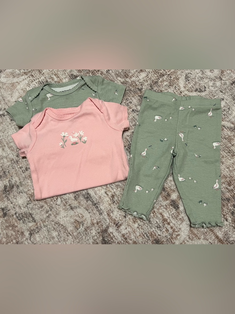Carter's Pink Top & Sage Green Goose Pajama Set